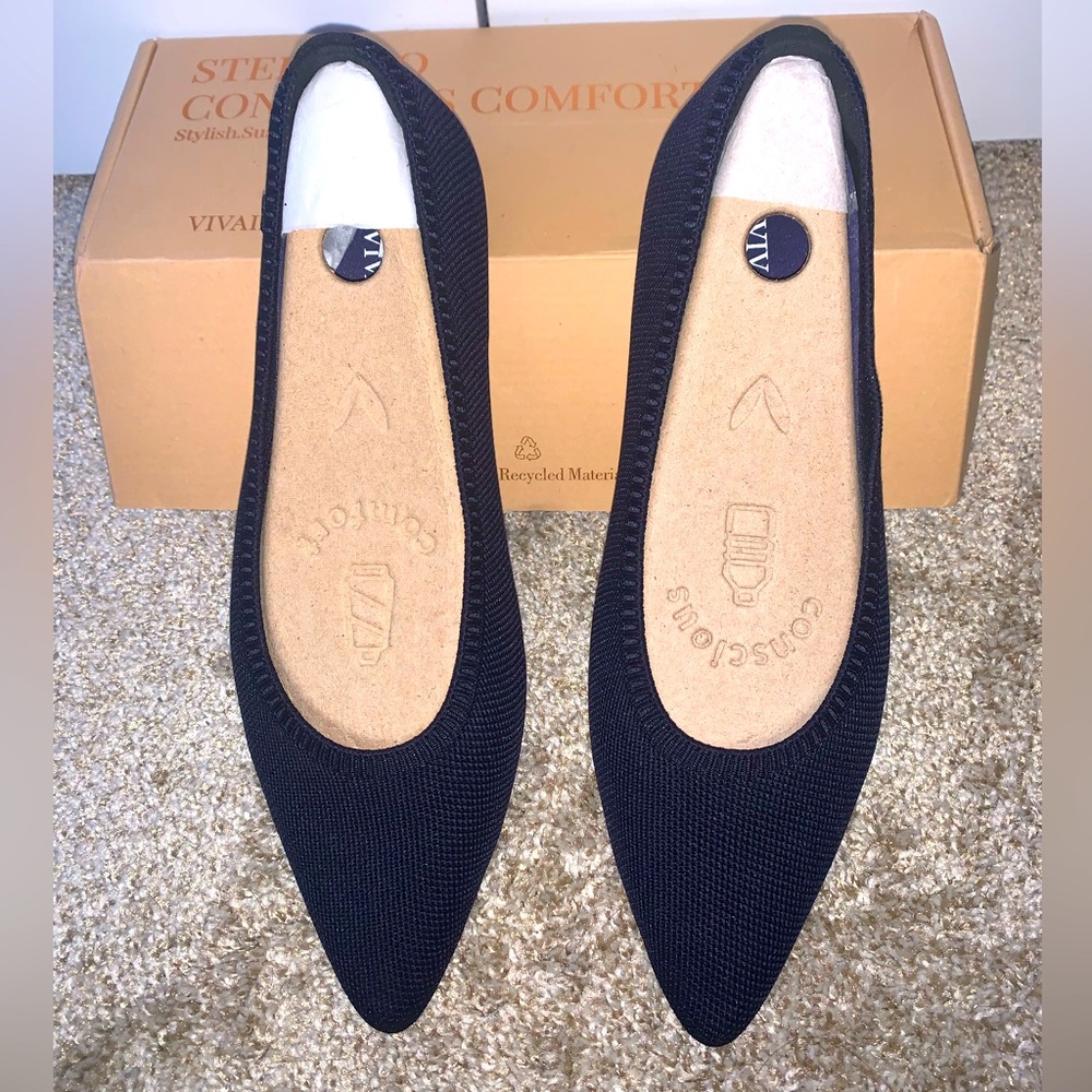 Vivaia Navy Pointed bBallet Flat Size 11M